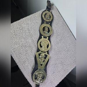 Vintage Leather Belt With Brass Horse Medals Victoria Jubilee 1837-1881